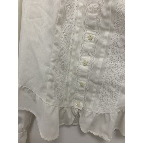 Vintage Gunne Sax Victorian Blouse S/M Romantic Lace Ruffles Ivory Crepe - Picture 2 of 6